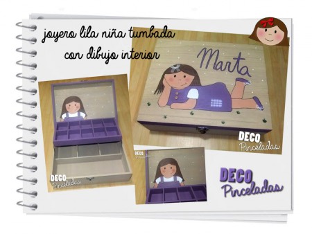 Joyero niña tumbada con dibujo interior